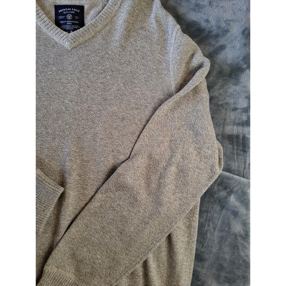 American Eagle Outfitters Mens V-Neck Sweater Tan Heathered Knit Large L/G